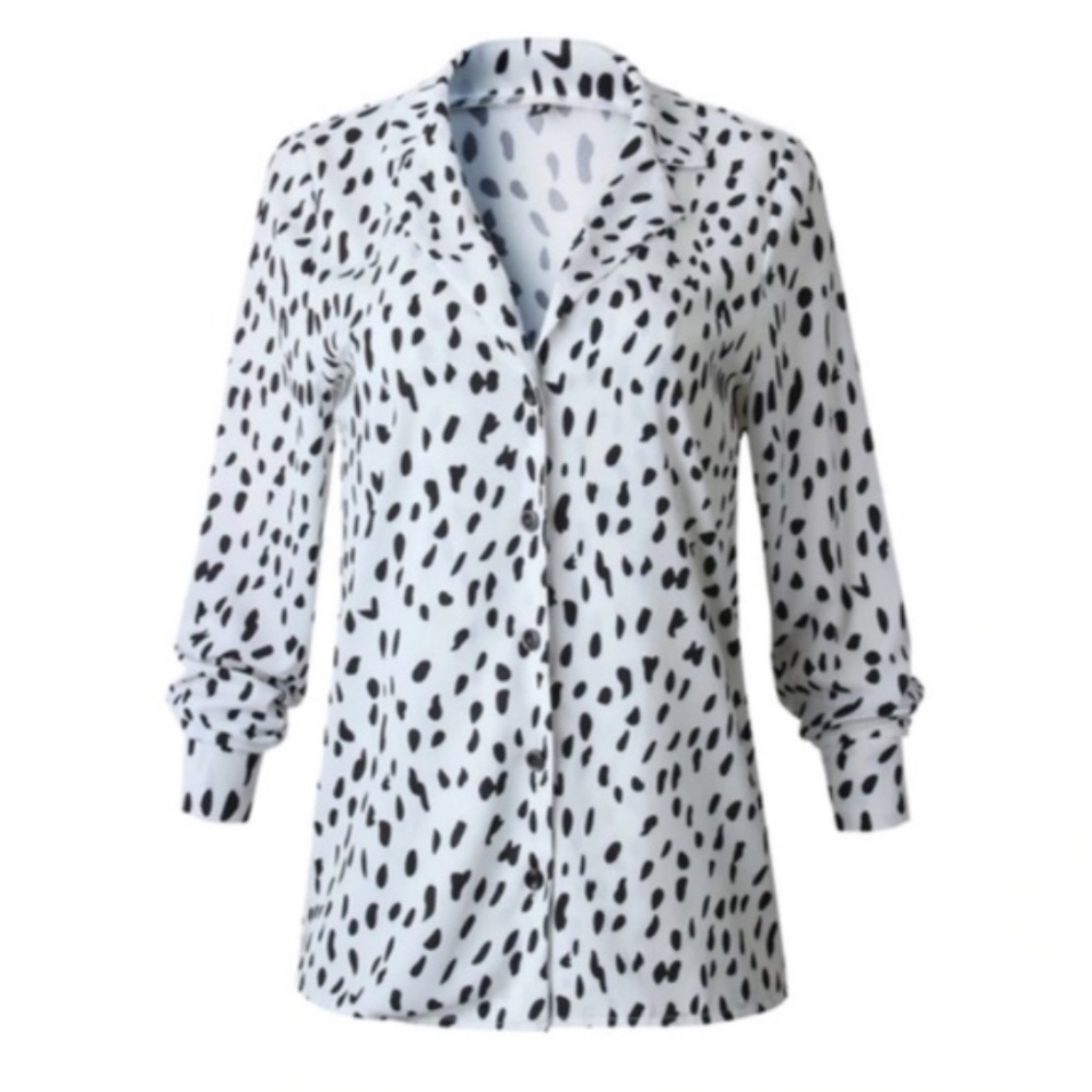 Dalmatian print v neck 3/4 sleeve blouse white - Picture 3 of 4